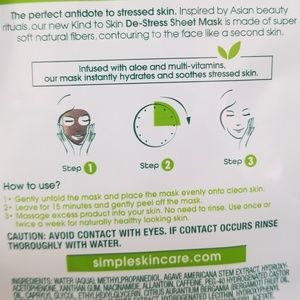Simple Other - Brand new de stress sheet mask Simple Other - Brand new de stress sheet mask